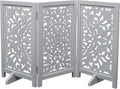 The Wooden Town Foldable 3-Panel Wooden Dog Gate with Circle Design, Freestanding Indoor Pet Barrier for Doorways & Stairs, White Antique, 48" Wide