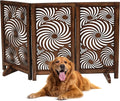 The Wooden Town Foldable 3-Panel Wooden Dog Gate with Sunflower Design, Freestanding Indoor Pet Barrier, Burnt Finish, 48" Wide