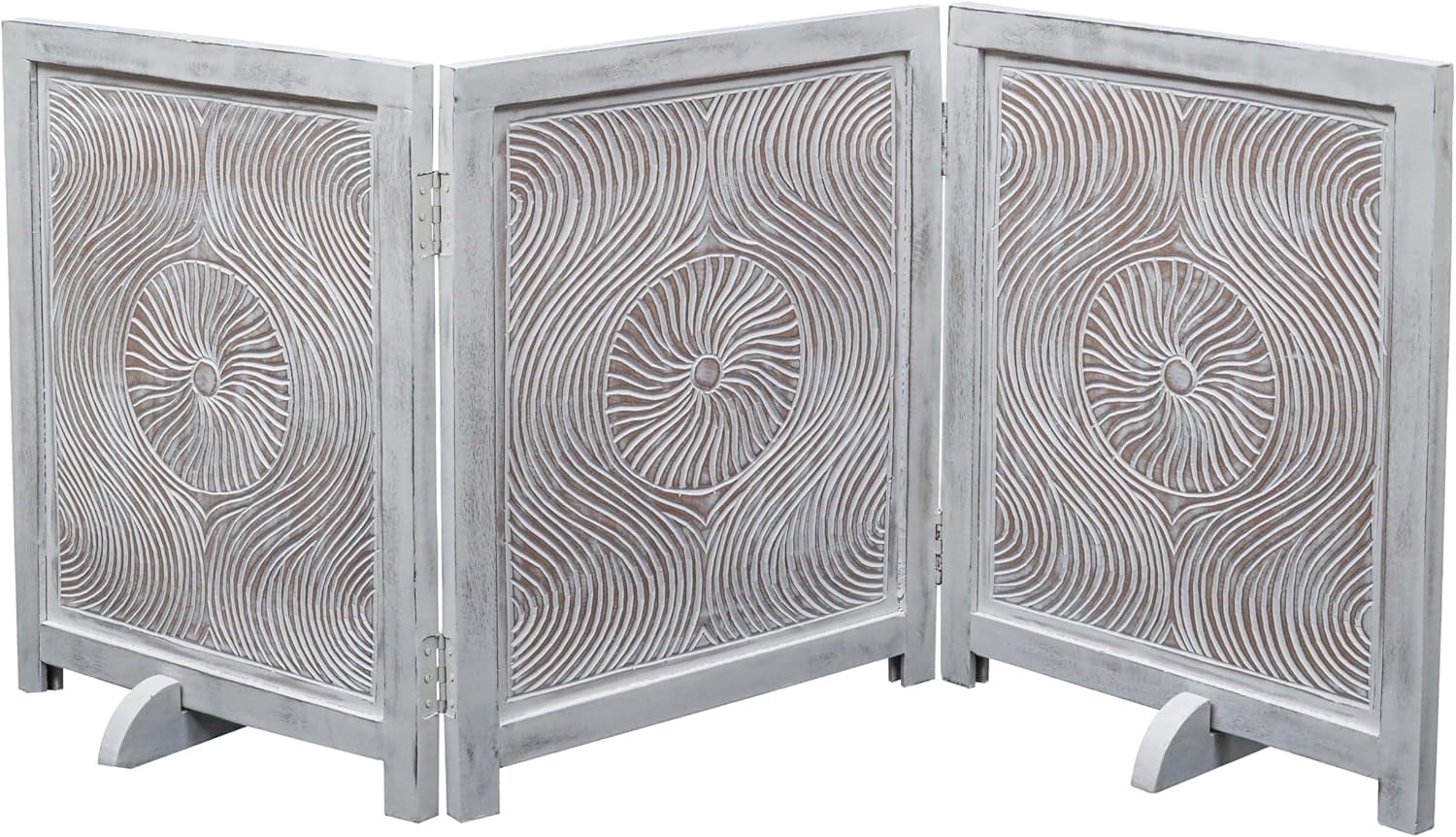 The Wooden Town Freestanding Wooden Dog Gate, Foldable 3-Panel Indoor Pet Gate for Stairs & Doorways, White Antique, 54" Wide