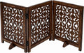 The Wooden Town Foldable 3-Panel Wooden Dog Gate with Flower Design, Freestanding Indoor Pet Barrier, Burnt Finish, 54" Wide