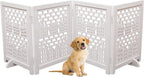 The Wooden Town Freestanding Wooden Dog Gate, Foldable 4-Panel Indoor Pet Barrier for Stairs & Doorways, White Antique, 72" Wide