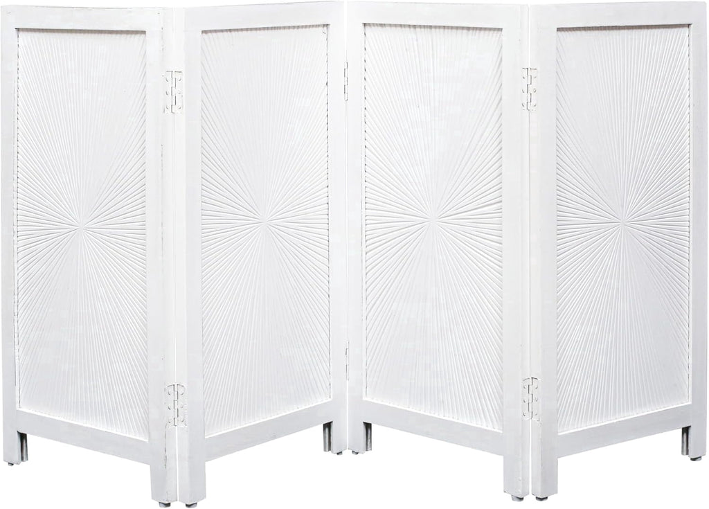 The Wooden Town Foldable 4-Panel Indoor Pet Gate, Freestanding Wooden Dog Gate for Doorways & Hallways, Antique White, 56" W x 28" H