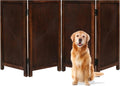 The Wooden Town Foldable Indoor Pet Gate, Free-Standing 4-Panel Dog Barrier, Hand-Carved Solid Wood & MDF, Burnt Finish, 56" W x 28" H