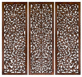 Hand-Carved Wooden Wall Panels Set of 3 – 36” x 12” Burnt Finish Wall Décor