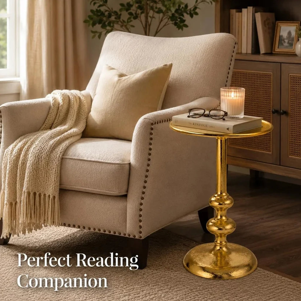 Metal Gold Pedestal 15x21 Handcrafted Home Accent Style End Table