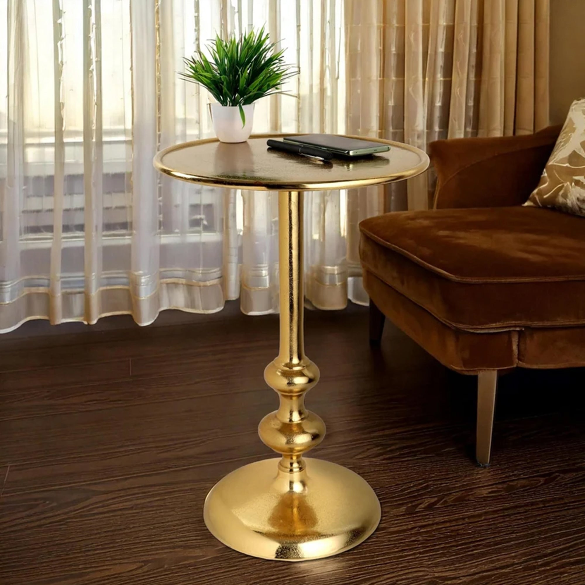 Metal Gold Pedestal 15x21 Handcrafted Home Accent Style End Table