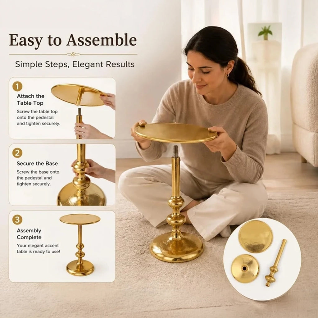 Metal Gold Pedestal 15x21 Handcrafted Home Accent Style End Table