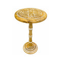 Wooden Floral Inlay Handcrafted Home Accent for Room End Table