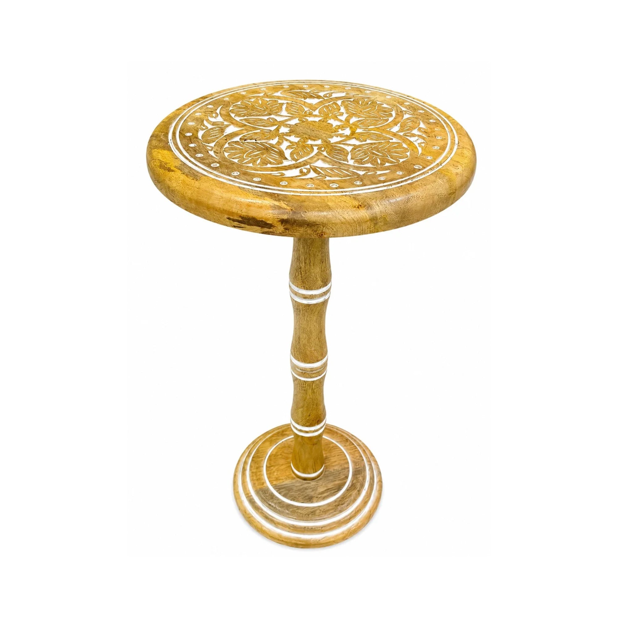 Wooden Floral Inlay Handcrafted Home Accent for Room End Table