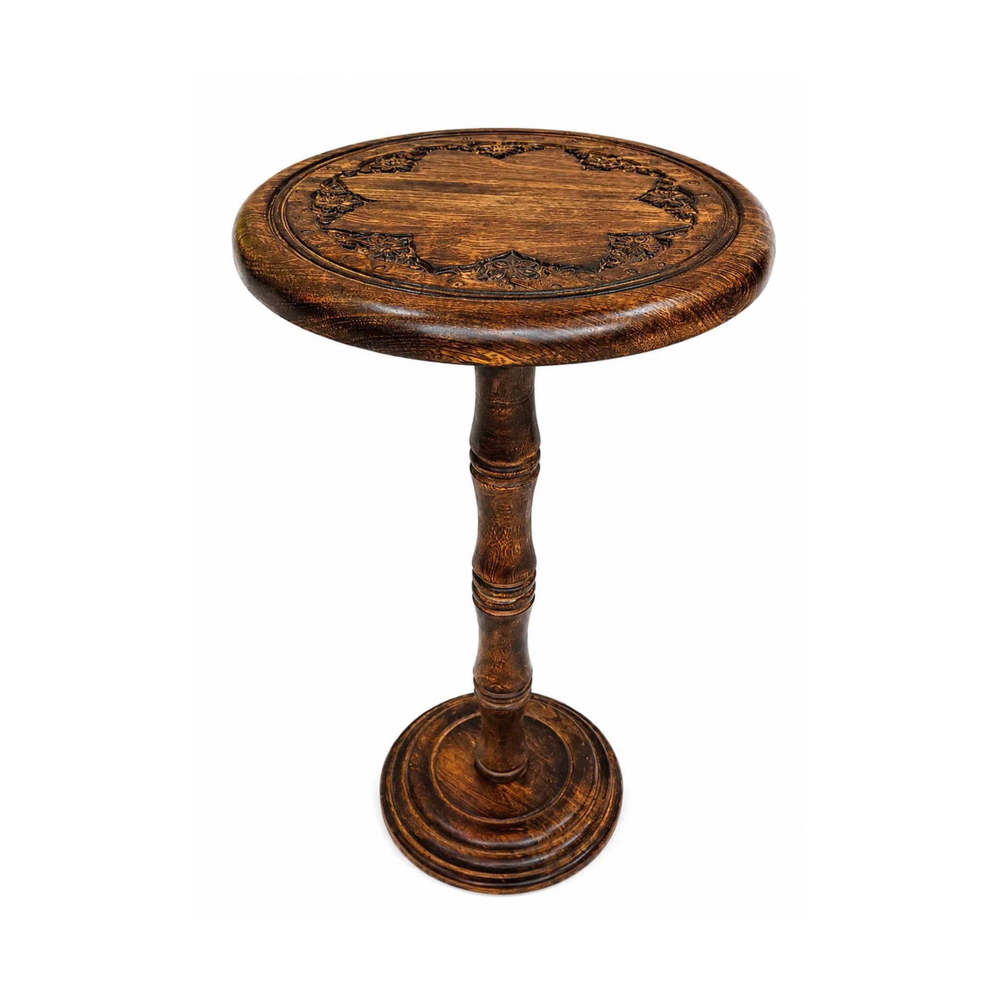 Wooden Dark Brown Round Handcrafted Home Accent Style End Table