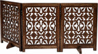 The Wooden Town Foldable 3-Panel Wooden Dog Gate with Flower Design, Freestanding Indoor Pet Barrier, Burnt Finish, 54" Wide