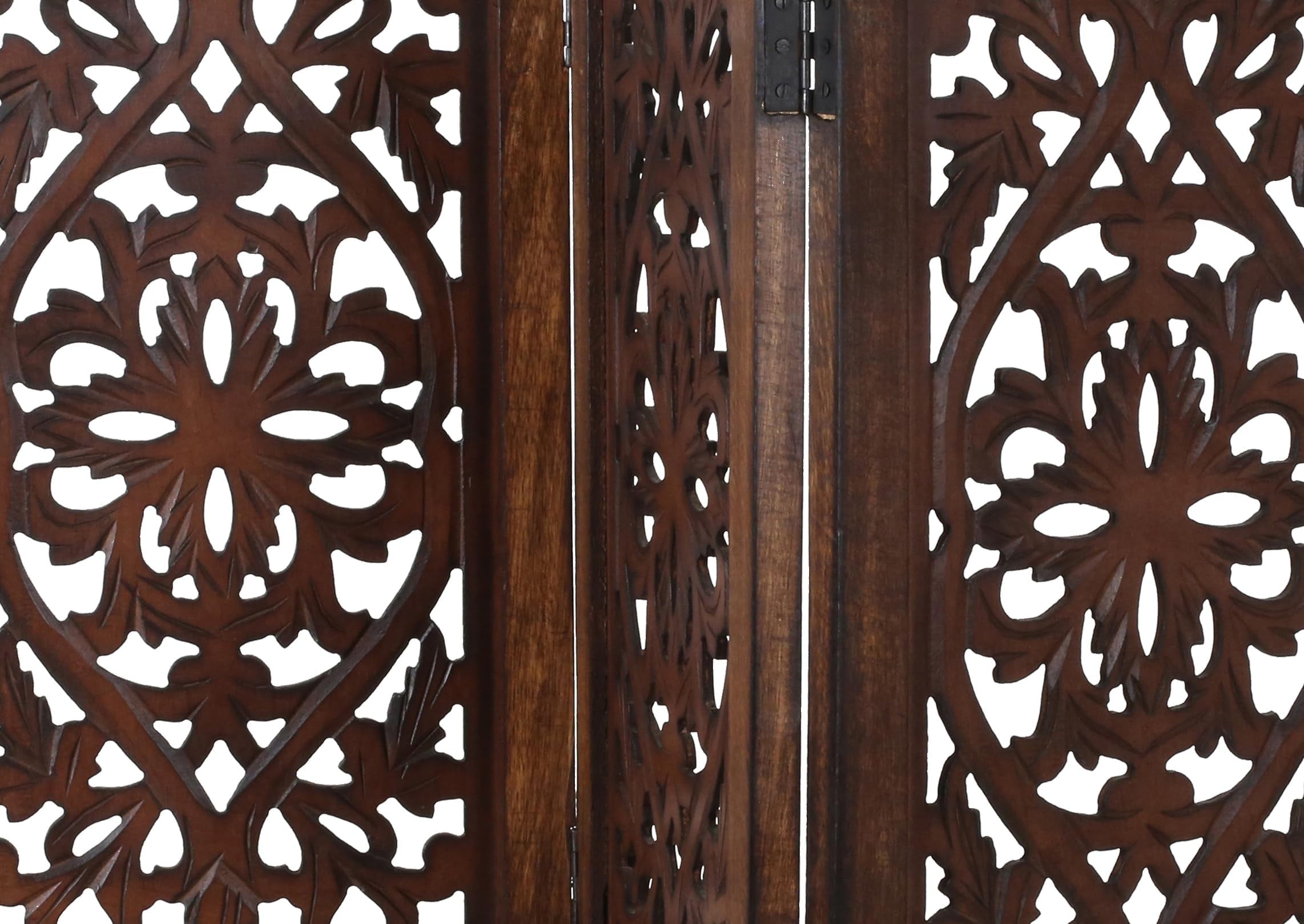 The Wooden Town Freestanding Dog Gate, Foldable 4-Panel Indoor Pet Gate, Hand-Carved Solid Wood & MDF, Burnt Finish, 56" W x 28" H