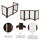 The Wooden Town Foldable Indoor Dog Gate, 4-Panel Freestanding Pet Gate with Arrow Pattern, Burnt Finish, 72" W x 18" H