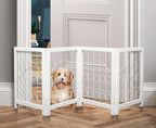 The Wooden Town Foldable Indoor Dog Gate, 4-Panel Freestanding Pet Gate with Decorative Circle Design, Portable Safety Barrier, 72" W x 18" H