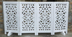 The Wooden Town Foldable Free-Standing Pet Gate, 4-Panel Wooden Dog Barrier, Hand-Carved Solid Wood & MDF, White Finish, 56" W x 28" H