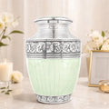 Large Cremation Urn for Human Ashes Adult – Handcrafted Aluminum Memorial Urn for Men & Women, Secure Screw-Top Lid, 200 Cubic Inches, Decorative Funeral Burial Urn for Home Display, Green Silver