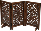 The Wooden Town Foldable 3-Panel Wooden Dog Gate with Circle Design, Freestanding Indoor Pet Barrier for Doorways & Stairs, Burnt Finish, 48" Wide