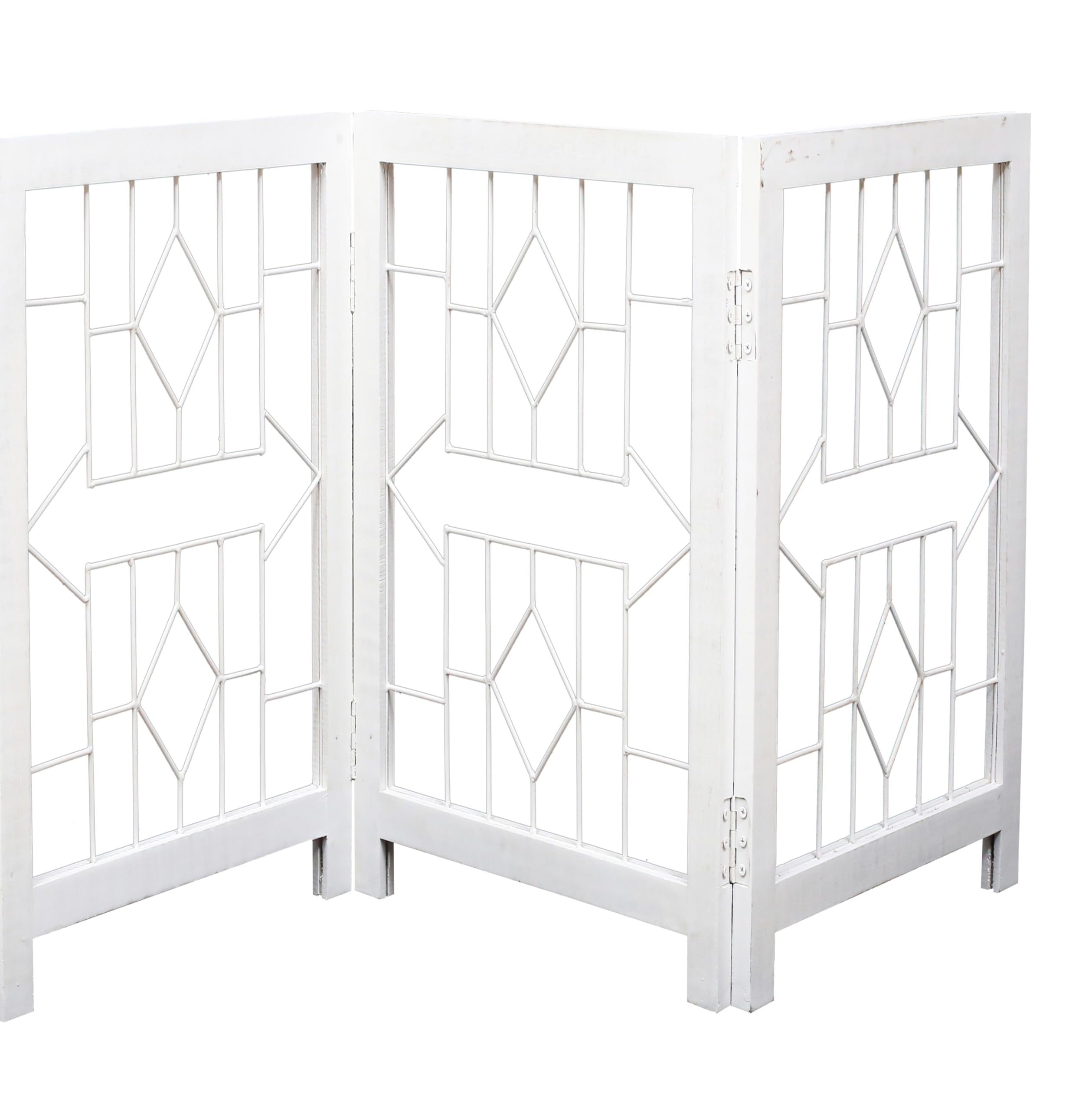 The Wooden Town Foldable Indoor Dog Gate, 4-Panel Freestanding Pet Gate with Arrow Pattern, White Finish, 72" W x 18" H
