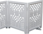 The Wooden Town Freestanding Wooden Dog Gate, Foldable 4-Panel Indoor Pet Barrier for Stairs & Doorways, White Antique, 72" Wide