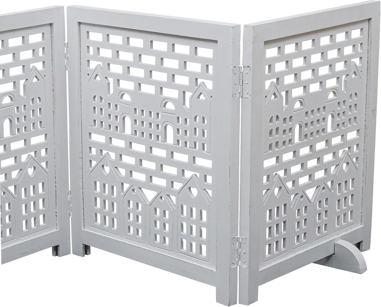 The Wooden Town Freestanding Wooden Dog Gate, Foldable 4-Panel Indoor Pet Barrier for Stairs & Doorways, White Antique, 72" Wide