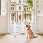 The Wooden Town Freestanding Dog Gate, Foldable 4-Panel Wooden Pet Gate for Doorways, Hallways & Stairs, White Finish, 72" W x 24" H