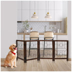 The Wooden Town Foldable Indoor Dog Gate, 4-Panel Freestanding Pet Gate with Arrow Pattern, Burnt Finish, 72" W x 18" H