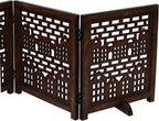 The Wooden Town Freestanding Pet Gate for Dogs, Foldable 4-Panel Wooden Dog Gate for Indoor Use, Burnt Finish, 72" W x 18" H