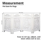The Wooden Town Raised Wood Pet Gate, Foldable 4-Panel Freestanding Dog Gate, Hand-Carved Solid Wood & MDF, Antique White, 56" W x 28" H