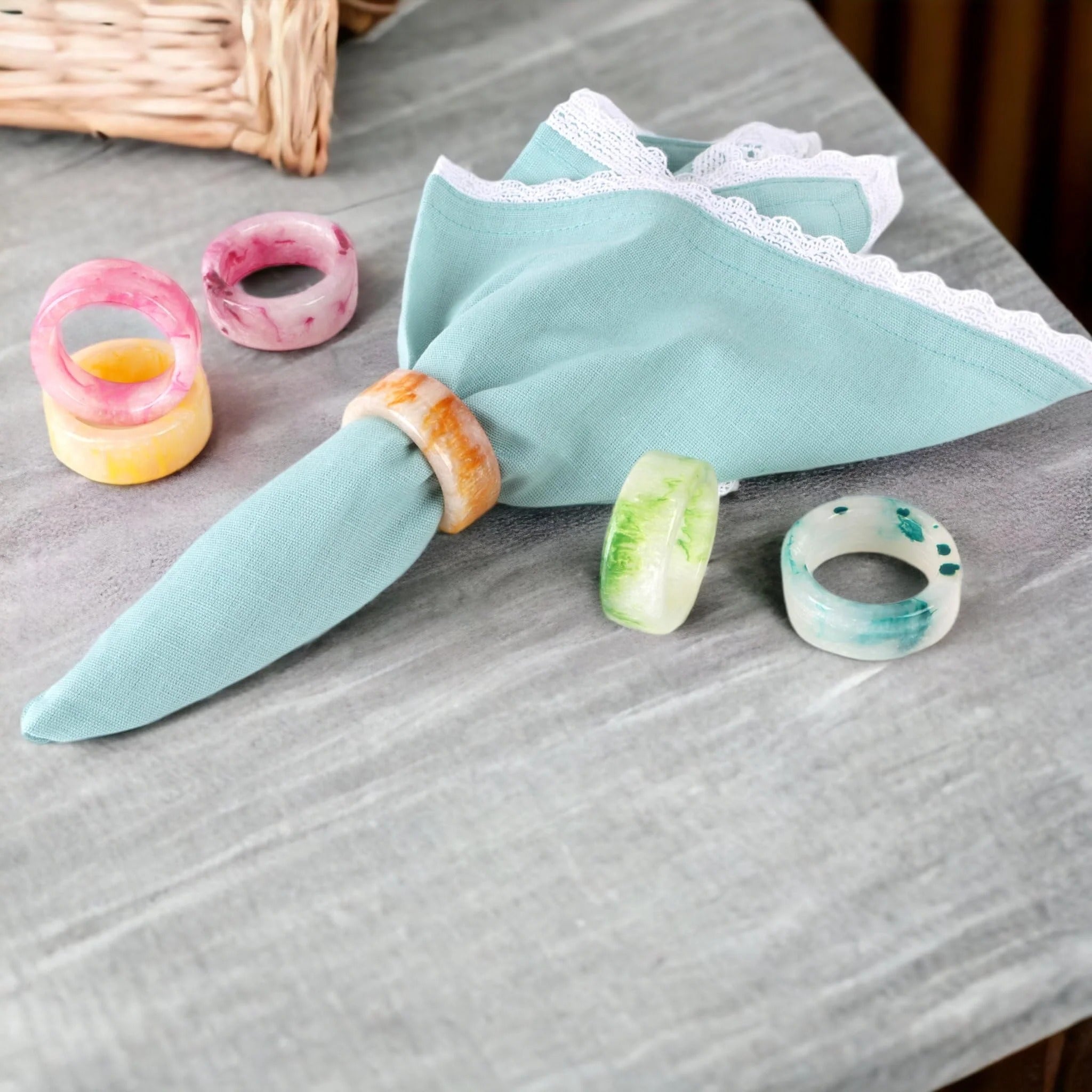 ALPHA Living HOME Epoxy Resin Napkin Rings -Set of 12 Colorful Napkin Ring Holders 1.5" Napkin Rings for Christmas Party Decoration, Dinning Table, Family Gatherings, Table Décor(Multi Pastel)