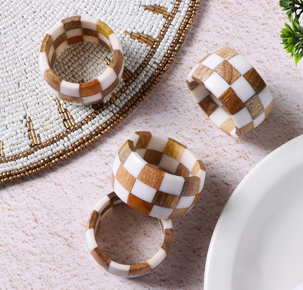 ALPHA Living HOME Rustic Napkin Rings Setof 12 - Handmade Epoxy & Wood Napkin Holders for Table Decor, Wedding, Easter, Thanksgiving, Party & Dining – Modern Farmhouse Accessories (Brown Cream)