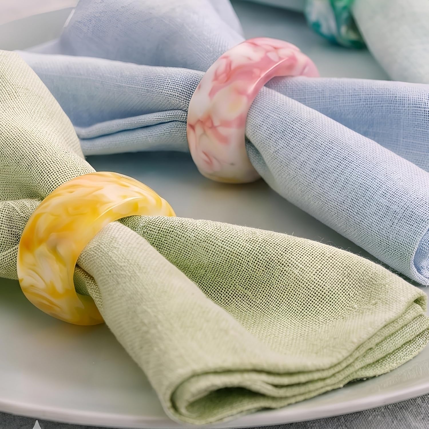 Unique Artisan Resin Napkin Rings Set of 48, Luxurious Modern Table Decor, High-End Designer Napkin Holders for Sophisticated Dining, Everyday Use & Outdoor Dining (Pastel) - ALPHA Living HOME