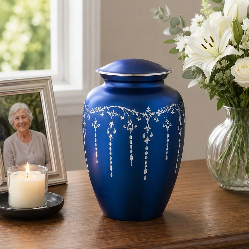 Adult Aluminum Cremation Urn for Human Ashes, Dignified Memorial Urn, Durable Metal Funeral Urn with Secure Lid, Funeral Urn for Loved Ones (Blue) - ALPHA Living HOME