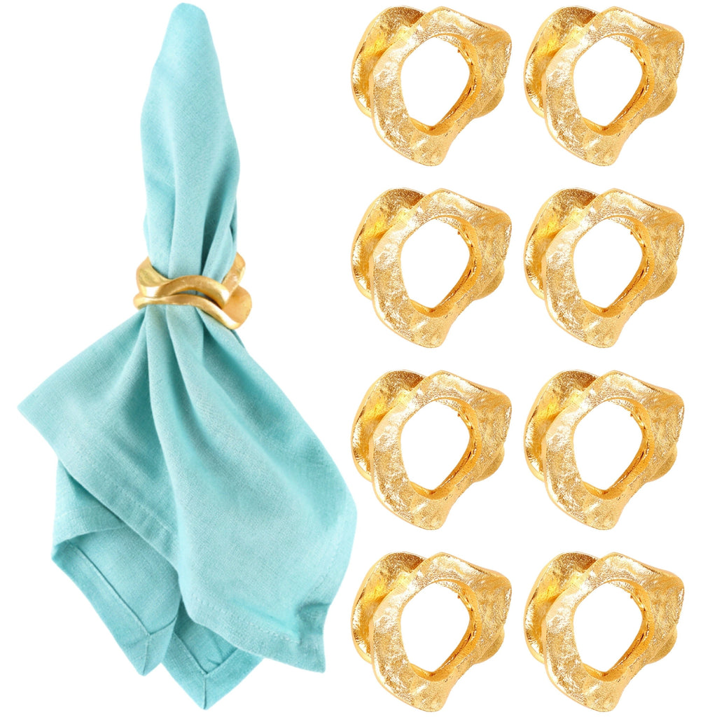 ALPHA Living HOME Modern Napkin Rings - 8 Pcs Premium Metal Napkin Holders for Cloth Napkins Elegant Table Decor for Weddings, Dinners & Special Occasions (Gold)