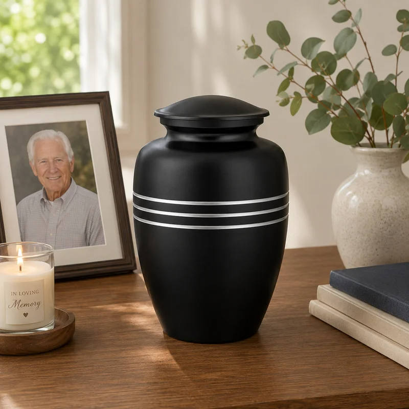 Memorials Cremation Urns for Human Ashes Cremation Urn Funeral Urns for Adult Female & Male Decorative Burial Urn Holds Large up to 220 lbs (Black Silver) - ALPHA Living HOME