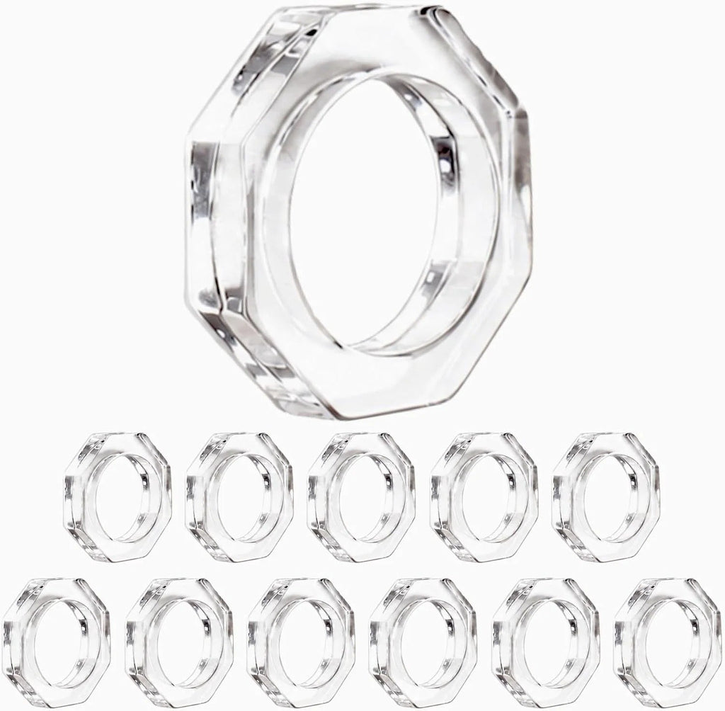 ALPHA Living HOME Acrylic Napkin Rings Set of 12 - Crystal Decorative Serviette Holders Ideal Décor for Weddings, Family Gatherings, Formal Dinners, Banquets & Everyday Dining (Transparent)