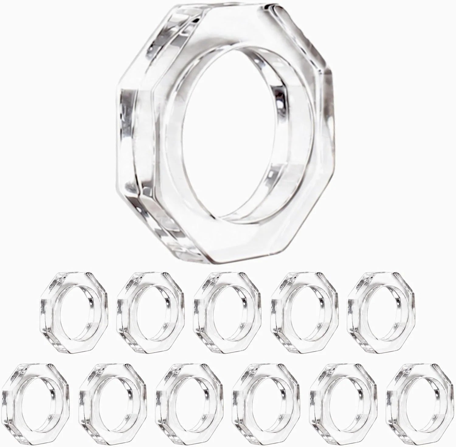 ALPHA Living HOME Acrylic Napkin Rings Set of 12 - Crystal Decorative Serviette Holders Ideal Décor for Weddings, Family Gatherings, Formal Dinners, Banquets & Everyday Dining (Transparent)