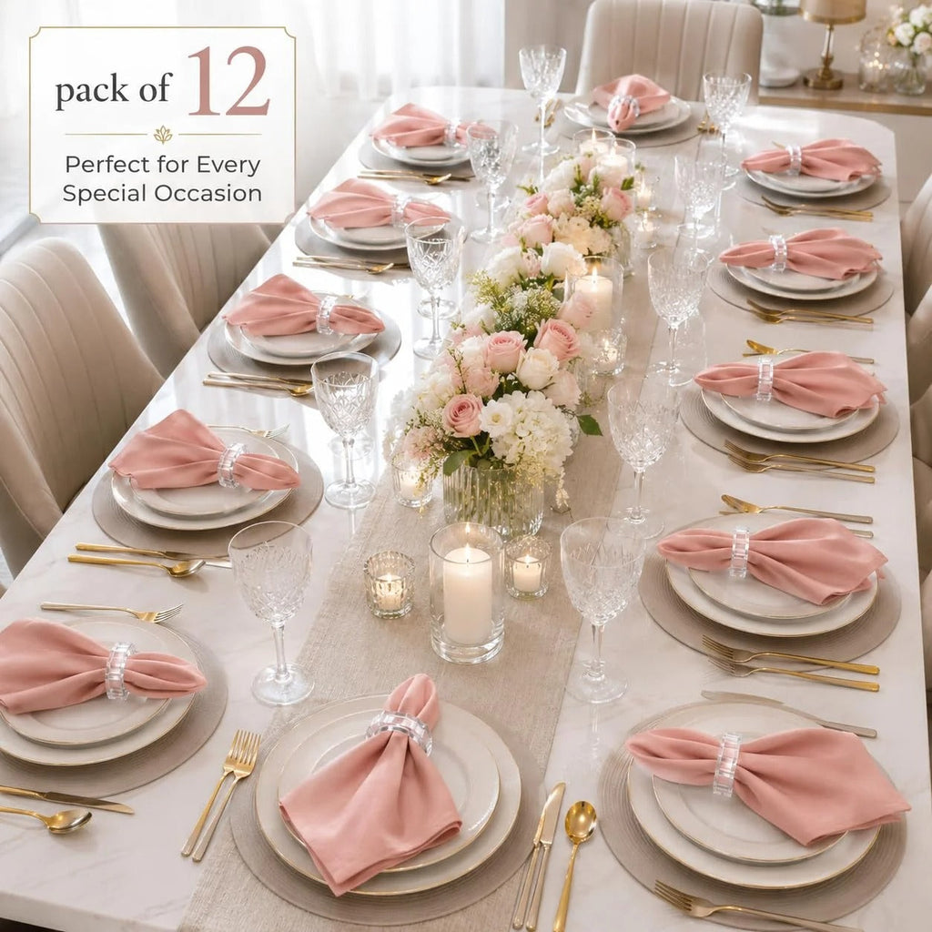 ALPHA Living HOME Acrylic Napkin Rings Set of 12 - Crystal Decorative Serviette Holders Ideal Décor for Weddings, Family Gatherings, Formal Dinners, Banquets & Everyday Dining (Transparent)