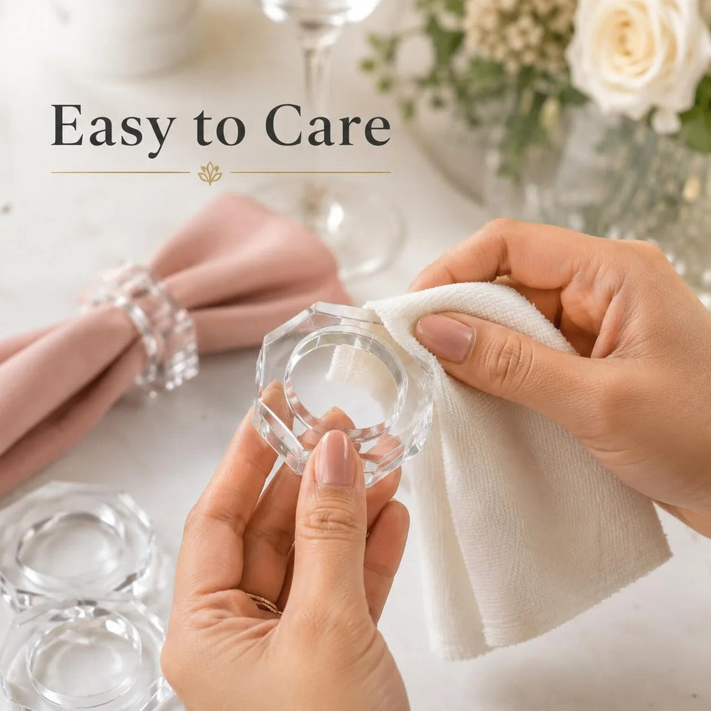 ALPHA Living HOME Acrylic Napkin Rings Set of 12 - Crystal Decorative Serviette Holders Ideal Décor for Weddings, Family Gatherings, Formal Dinners, Banquets & Everyday Dining (Transparent)