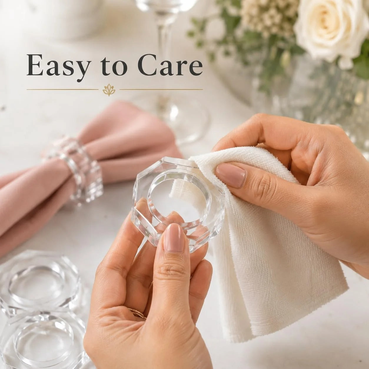 ALPHA Living HOME Acrylic Napkin Rings Set of 12 - Crystal Decorative Serviette Holders Ideal Décor for Weddings, Family Gatherings, Formal Dinners, Banquets & Everyday Dining (Transparent)