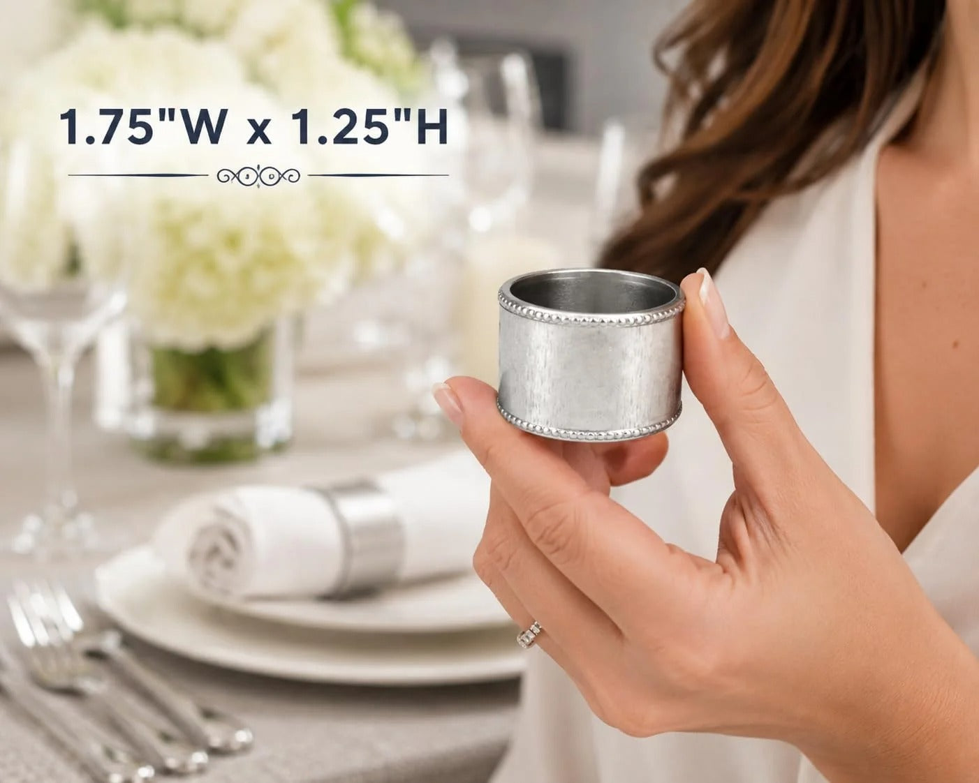 ALPHA Living HOME Silver Napkin Rings Set of 12 Premium, 100% Metal Rust-Resistant Décor - Handcrafted French-Style Metal Holders 2" for Thanksgiving, Christmas, Parties & Everyday Dining