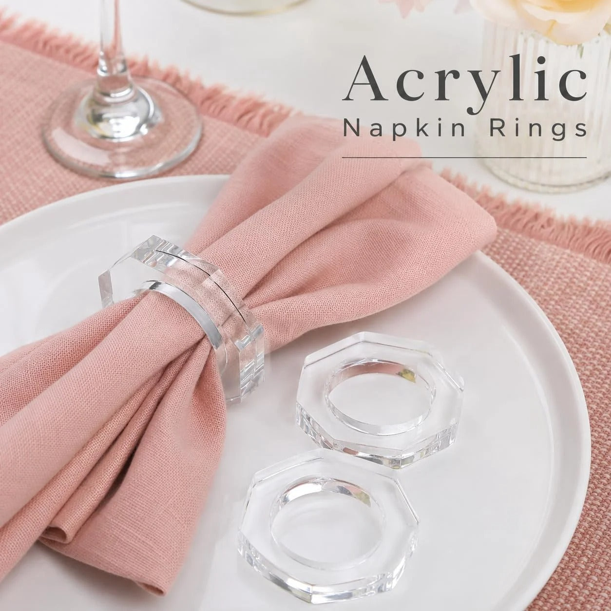 ALPHA Living HOME Acrylic Napkin Rings Set of 12 - Crystal Decorative Serviette Holders Ideal Décor for Weddings, Family Gatherings, Formal Dinners, Banquets & Everyday Dining (Transparent)