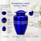 Memorials Cremation Urns for Human Ashes Cremation Urn Funeral Urns for Adult Female & Male Decorative Burial Urn Holds Large up to 220 lbs (Blue Silver) - ALPHA Living HOME