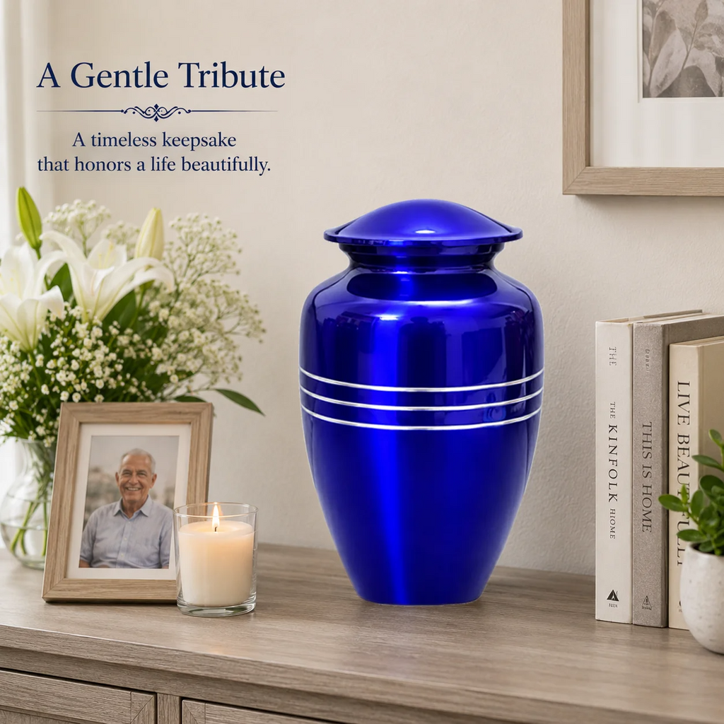 Memorials Cremation Urns for Human Ashes Cremation Urn Funeral Urns for Adult Female & Male Decorative Burial Urn Holds Large up to 220 lbs (Blue Silver) - ALPHA Living HOME