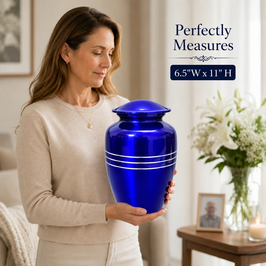 Memorials Cremation Urns for Human Ashes Cremation Urn Funeral Urns for Adult Female & Male Decorative Burial Urn Holds Large up to 220 lbs (Blue Silver) - ALPHA Living HOME