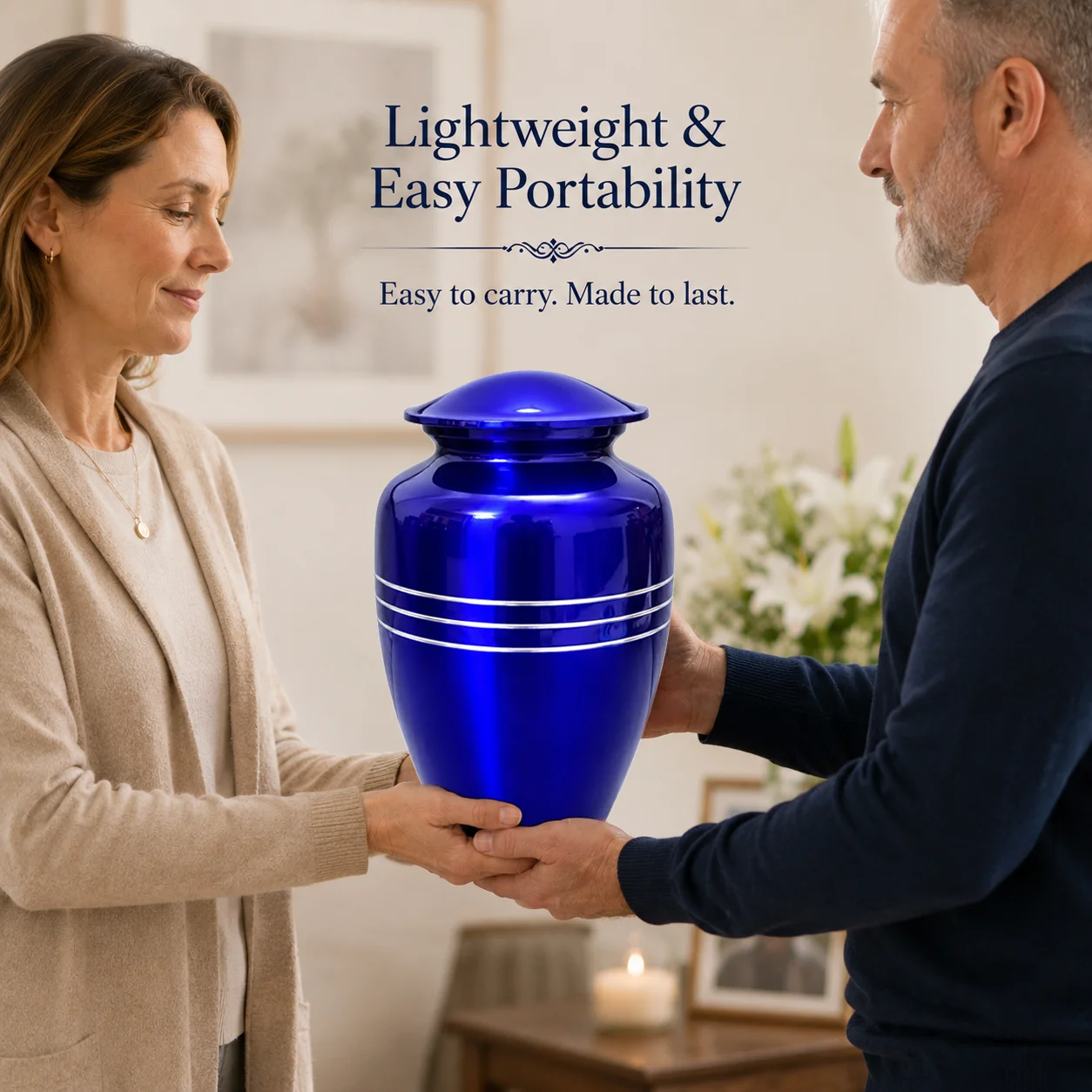 Memorials Cremation Urns for Human Ashes Cremation Urn Funeral Urns for Adult Female & Male Decorative Burial Urn Holds Large up to 220 lbs (Blue Silver) - ALPHA Living HOME