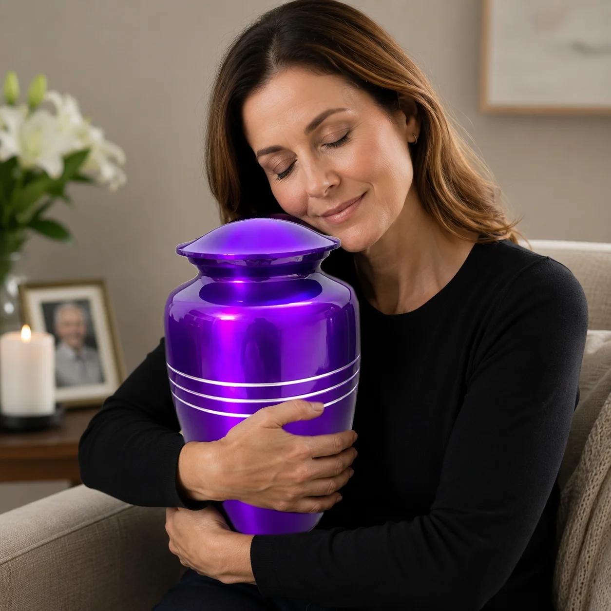 Memorials Cremation Urns for Human Ashes Cremation Urn Funeral Urns for Adult Female & Male Decorative Burial Urn Holds Large up to 220 lbs (Purple Silver) - ALPHA Living HOME