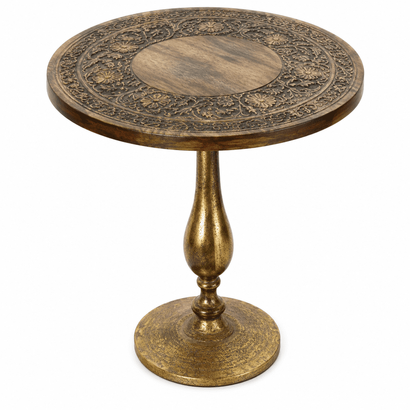Rustic Wooden Top Side Table - Round Side Table, Modern Accent Nightstand with Aluminum Leg for Living Room, Bedroom, Corners, and Office (Golden Brown) - ALPHA Living HOME