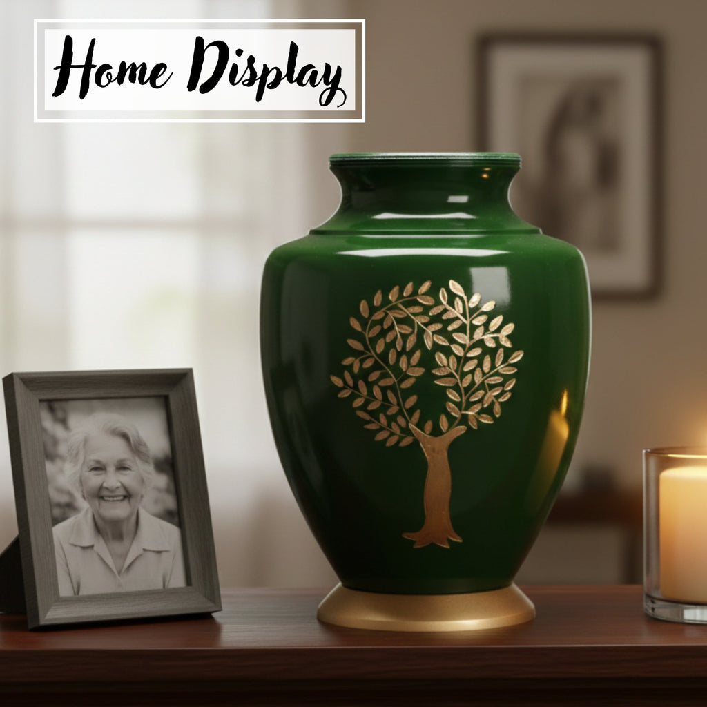 Cremation Urns for Human Ashes Adult – Handcrafted Metal Funeral Urn with Tree Engraving & Velvet Carry Bag, Secure Screw Lid Memorial Burial Urn