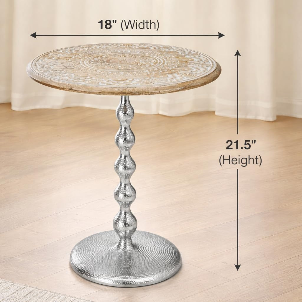 Modern End Table with Wood Top & Aluminum Base for Living Room, Bedroom & Sofa Side | Contemporary Side Table Accent Furniture for Small Spaces | Stylish Metal End Table - White Wash