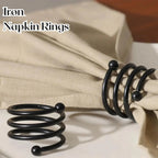 ALPHA Living HOME Metal Spiral Napkin Rings Set of 12 - Black Powder Coated Round Spiral Shape, Napkin Holders Buckles for Family Dinner, Wedding, Party,Table Decorations (Black)